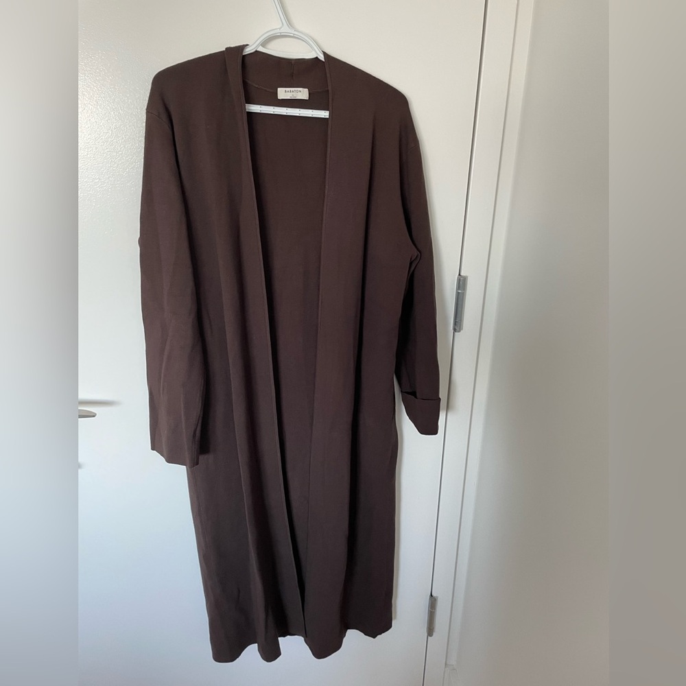 Long chocolate brown aritzia cardigan